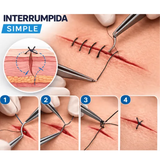 Ilustración de sutura simple interrumpida