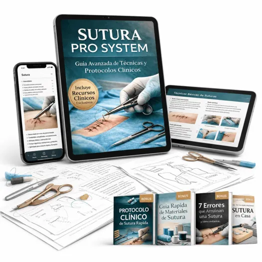 Manual Sutura Pro System presentado en tableta, teléfono y computadora